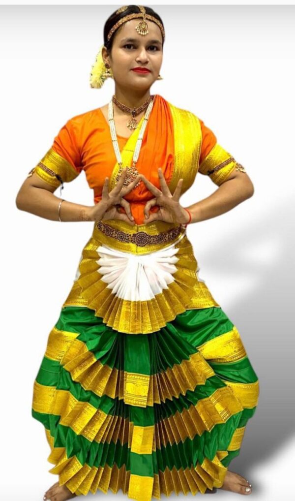 Bharatanatyam Readymade Tiranga Costume White And Orange And Green