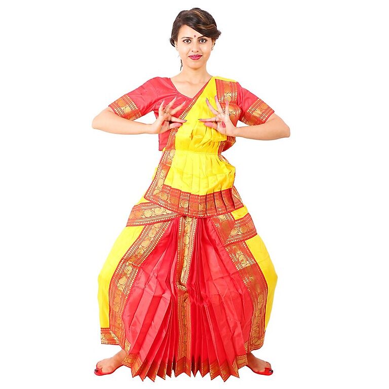 Kuchipudi Readymade Costume Yellow And Red - Bharatanatyam World