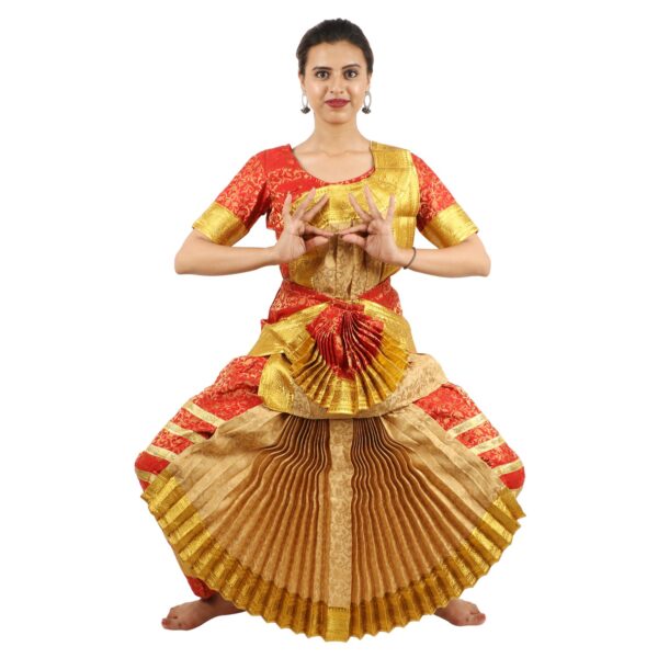 Bharatanatyam Readymade Brocade Costume Red And Golden Color